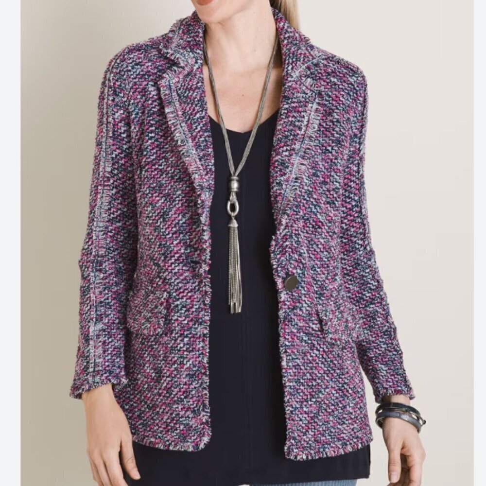 NWT Chico's Size 3 (XL) Multicolor Structured Notched-Collar Cardigan Sweater